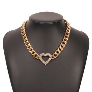 Anthropologie Gold-Tone Chunky Chain Necklace with Crystal Heart